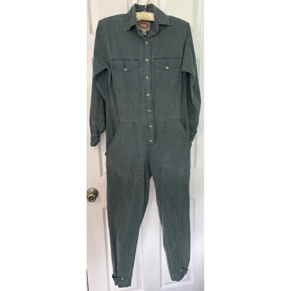 Vtg Banana Republic Safari Jumpsuit Flight Suit Long-Sleeve Cotton Khaki Green S